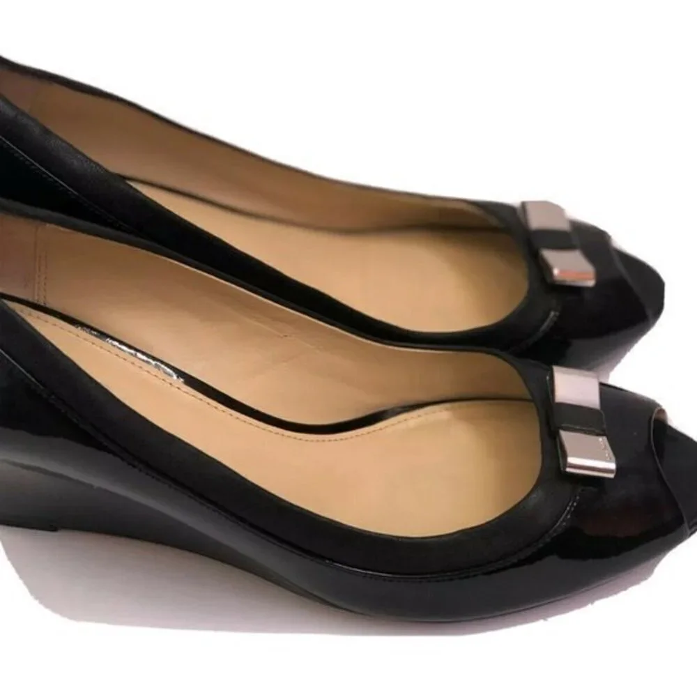 Coach Womens Shoes 81/2B Leather Black Wedge Heels